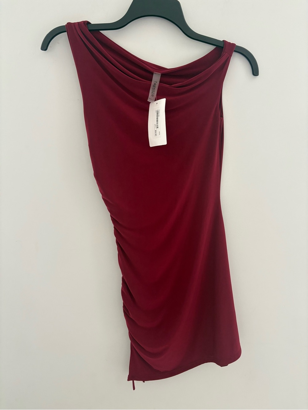 Tresser Asymmetrical Burgundy Ruched One-Shoulder Dress